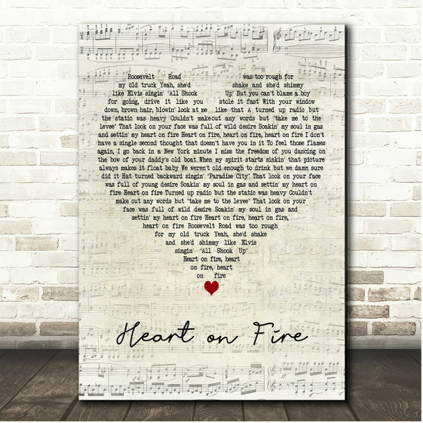 Eric Church Heart on Fire Script Heart Song Lyric Print
