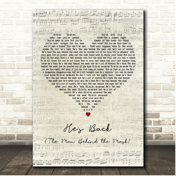 Alice Cooper Hes Back (The Man Behind the Mask) Script Heart Song Lyric Print