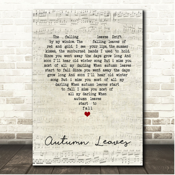 Eva Cassidy Autumn Leaves Script Heart Song Lyric Print