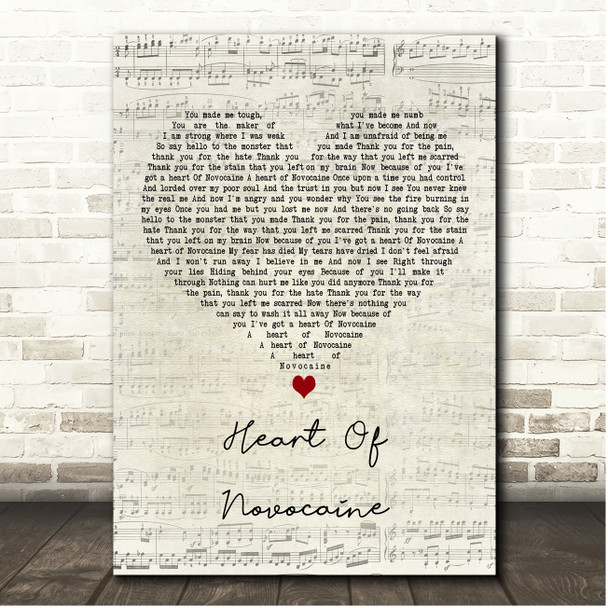 Halestorm Heart Of Novocaine Script Heart Song Lyric Print