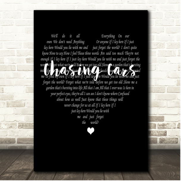Snow Patrol Chasing Cars Simple Heart Black & White Song Lyric Print