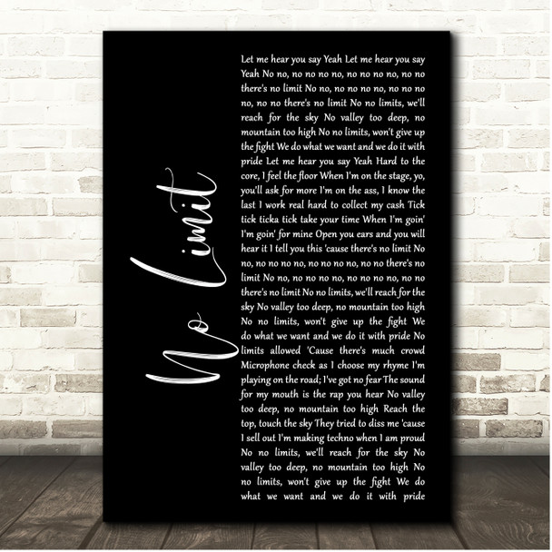 2 Unlimited No Limit Black Script Song Lyric Print