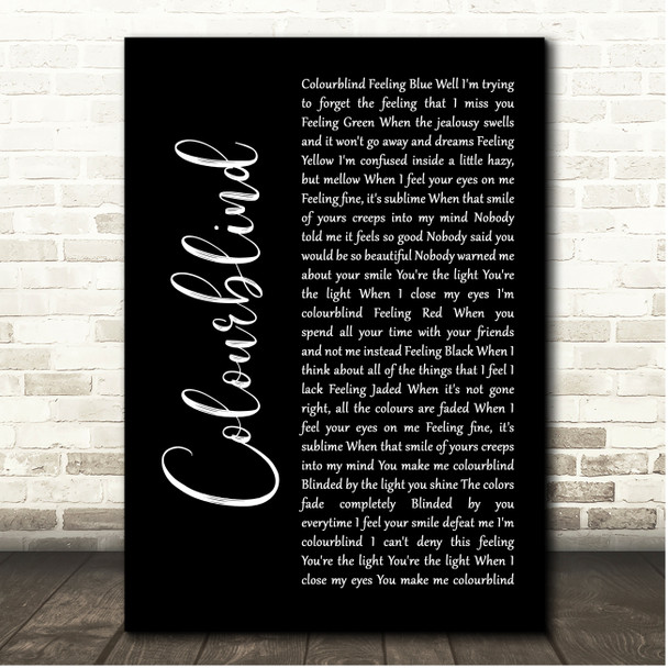 Darius Campbell Colourblind Black Script Song Lyric Print