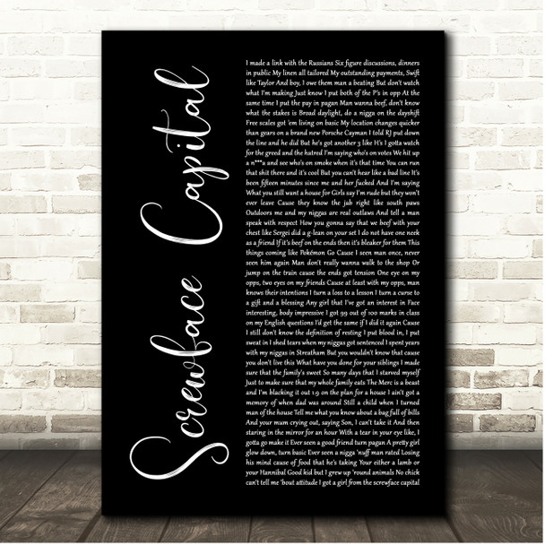 Dave Screwface Capital Black Script Song Lyric Print
