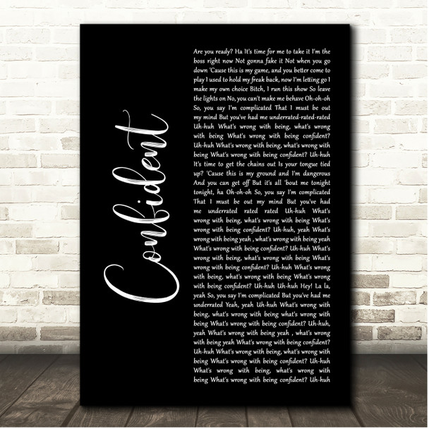 Demi Lovato Confident Black Script Song Lyric Print