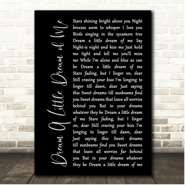 Doris Day Dream A Little Dream of Me Black Script Song Lyric Print