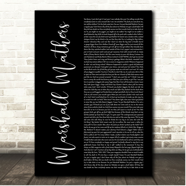 Eminem Marshall Mathers Black Script Song Lyric Print