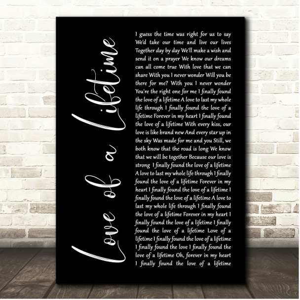Firehouse Love of a Lifetime Black Script Song Lyric Print
