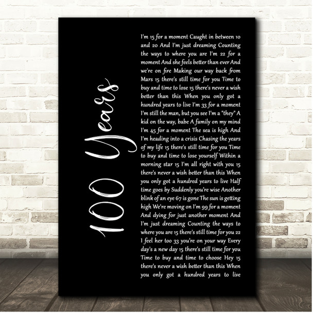 Five For Fighting 100 Years Black Script Song Lyric Print