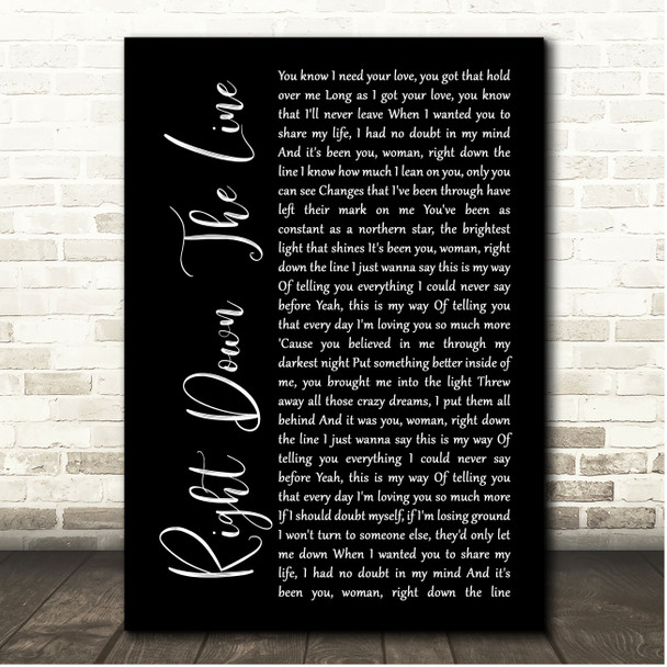 Gerry Rafferty Right Down The Line Black Script Song Lyric Print