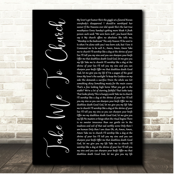 Hozier Take Me To Church Black Script Song Lyric Print