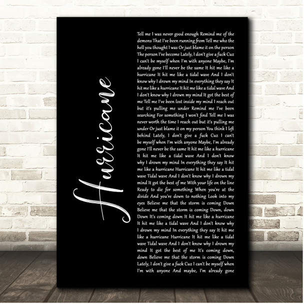 I Prevail Hurricane Black Script Song Lyric Print