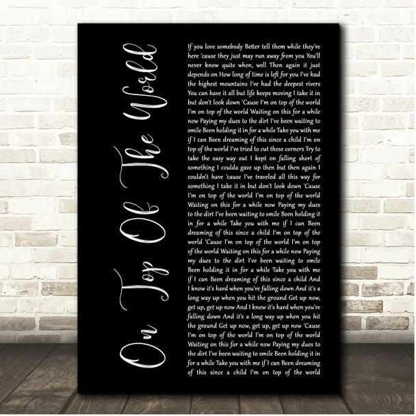 Imagine Dragons On Top Of The World Black Script Song Lyric Print