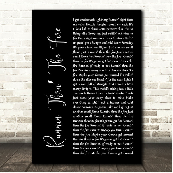 John Cafferty Runnin Thru The Fire Black Script Song Lyric Print