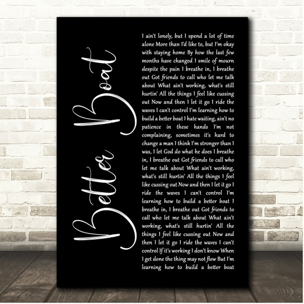 Kenny Chesney Better Boat Black Script Song Lyric Print