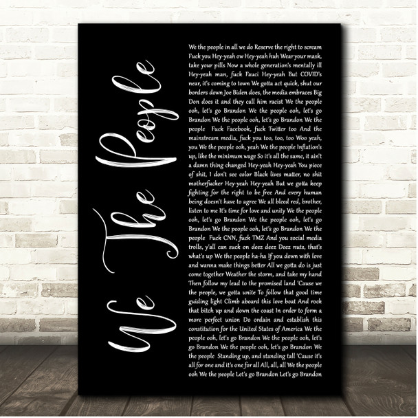 Kid Rock We The People Black Script Song Lyric Print