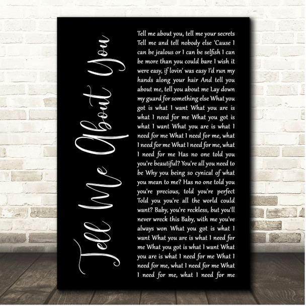 Kina, Mishaal Tell Me About You Black Script Song Lyric Print