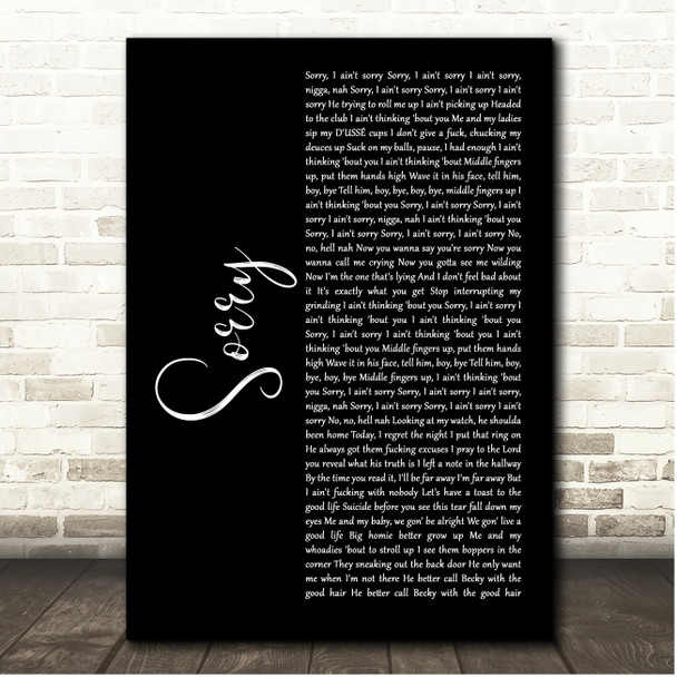 Beyoncé Sorry Black Script Song Lyric Print