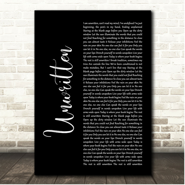 Natasha Bedingfield Unwritten Black Script Song Lyric Print