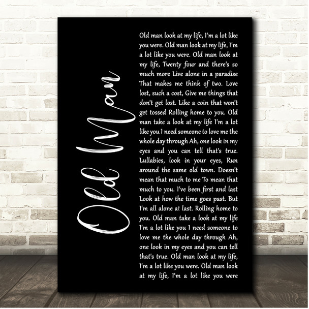 Neil Young Old Man Black Script Song Lyric Print