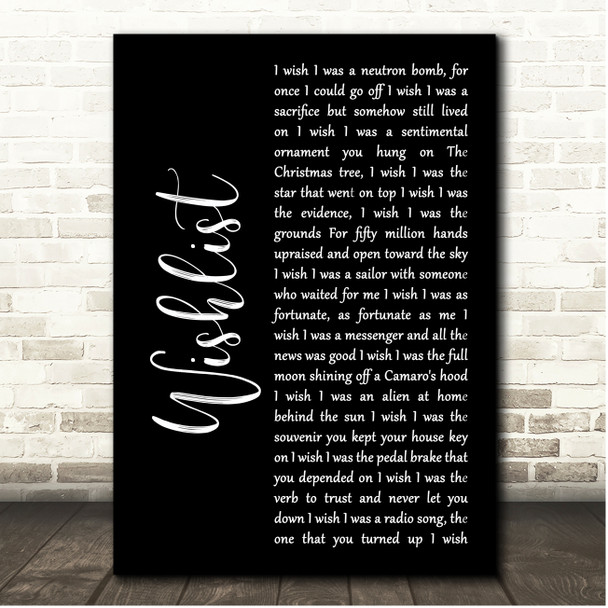 Pearl Jam Wishlist Black Script Song Lyric Print