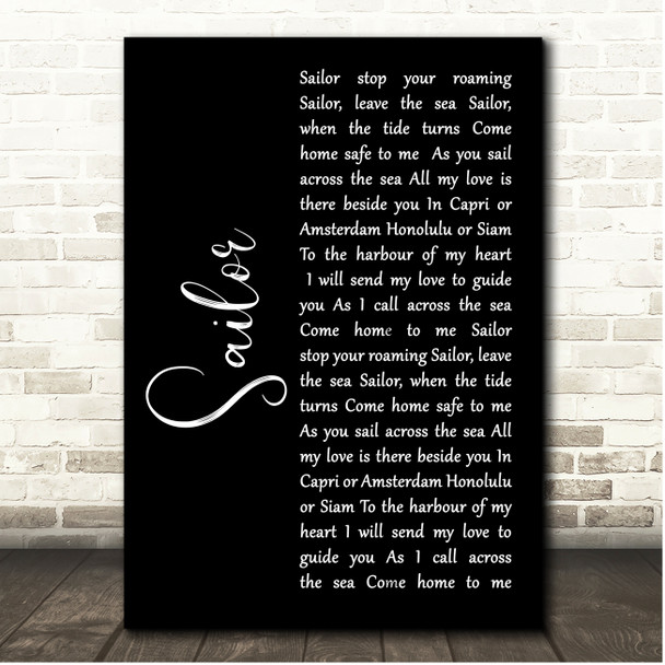 Petula Clark Sailor Black Script Song Lyric Print