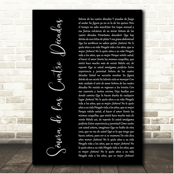 Ricardo Arjona Señora de las Cuatro Décadas Black Script Song Lyric Print