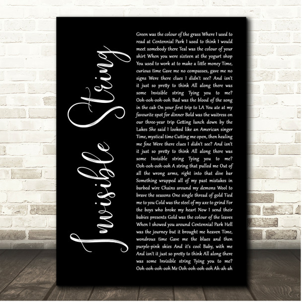 Taylor Swift Invisible String Black Script Song Lyric Print