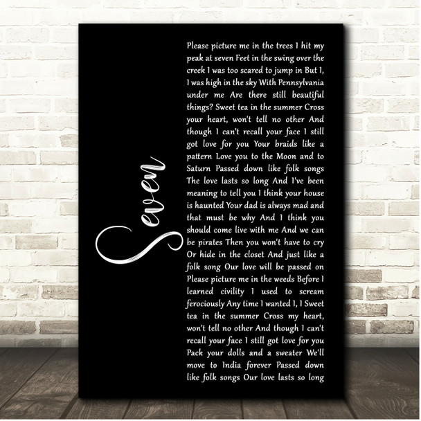 Taylor Swift Seven Black Script Song Lyric Print