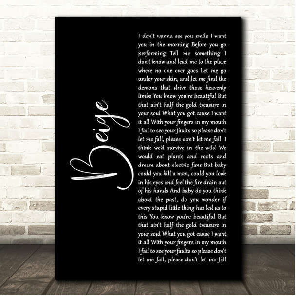 Yoke Lore Beige Black Script Song Lyric Print