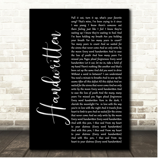 Brian Fallon Handwritten Black Script Song Lyric Print