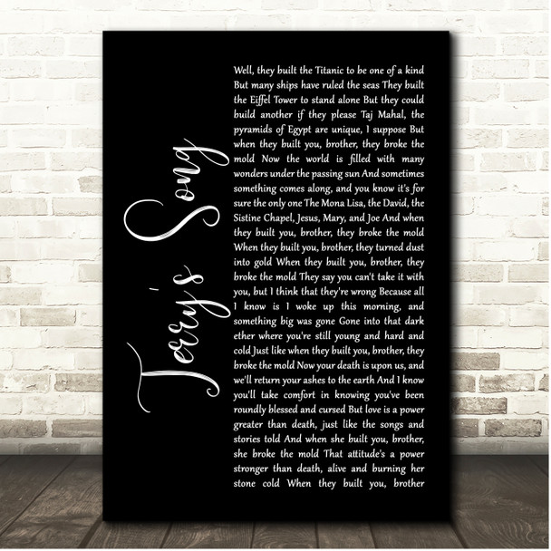 Bruce Springsteen Terry's Song Black Script Song Lyric Print