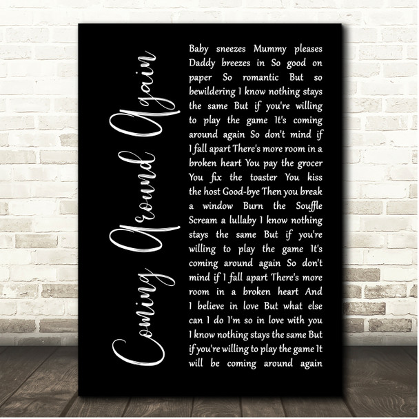 Carly Simon Coming Around Again Black Script Song Lyric Print