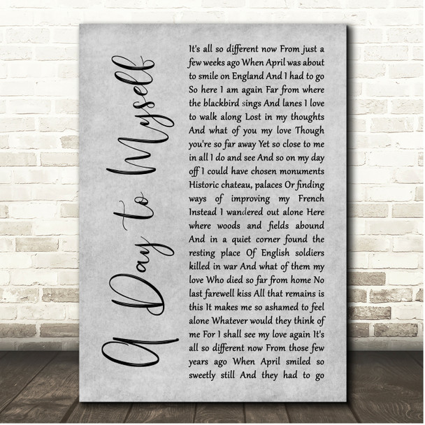 Clifford T. Ward A Day to Myself Grey Rustic Script Song Lyric Print