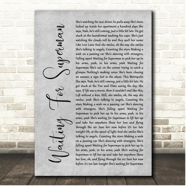 Daughtry Waiting For Superman Grey Rustic Script Song Lyric Print