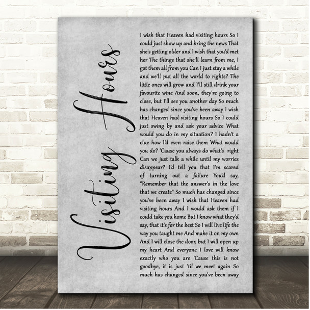 Ed Sheeran Visiting Hours Grey Rustic Script Song Lyric Print