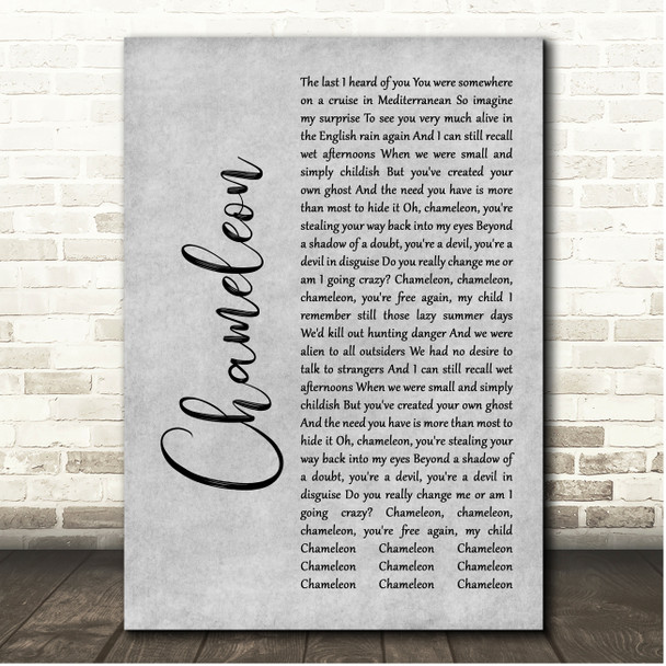 Elton John Chameleon Grey Rustic Script Song Lyric Print