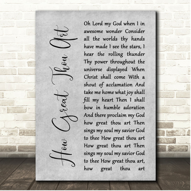 Elvis Presley How Great Thou Art Grey Rustic Script Song Lyric Print
