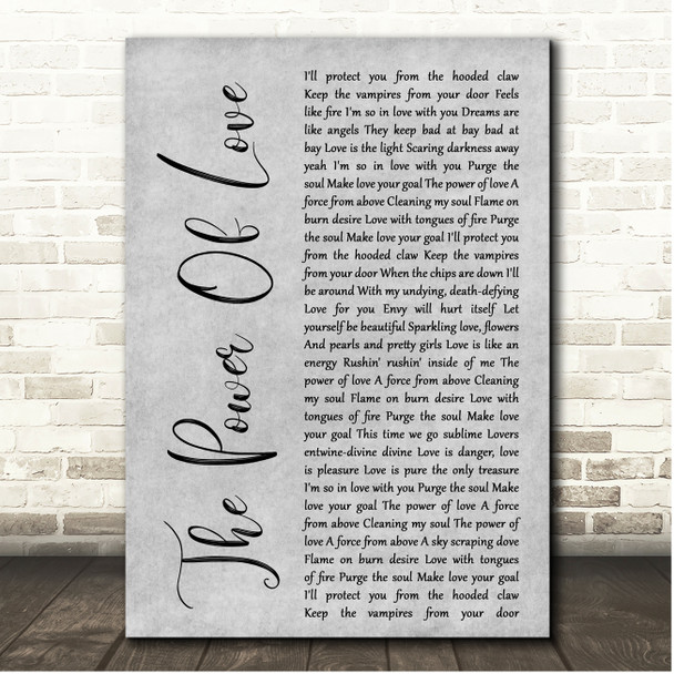 Frankie Goes To Hollywood The Power Of Love Grey Rustic Script Song Lyric Print