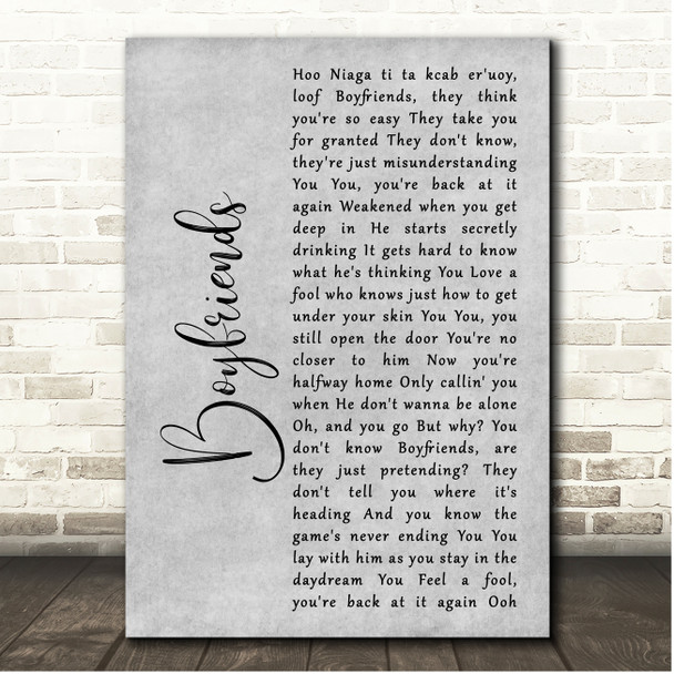 Harry Styles Boyfriends Grey Rustic Script Song Lyric Print