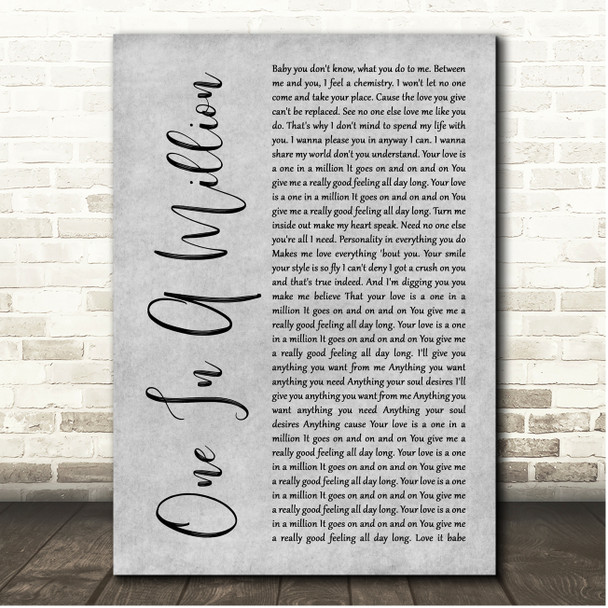 Aaliyah One In A Million Grey Rustic Script Song Lyric Print