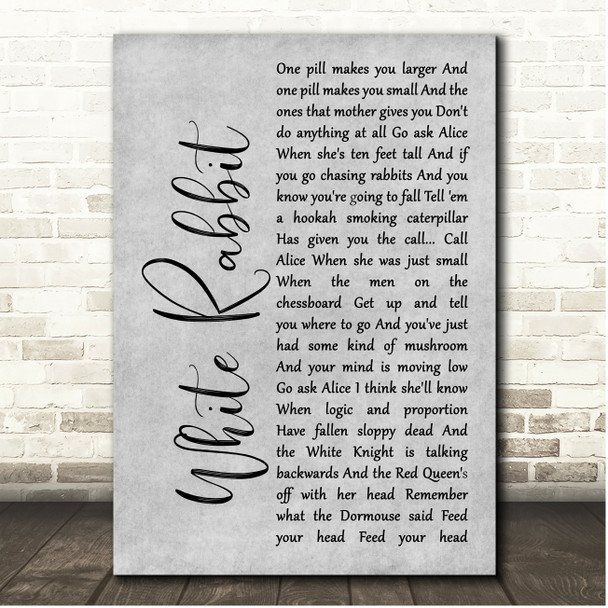 Jefferson Airplane White Rabbit Grey Rustic Script Song Lyric Print