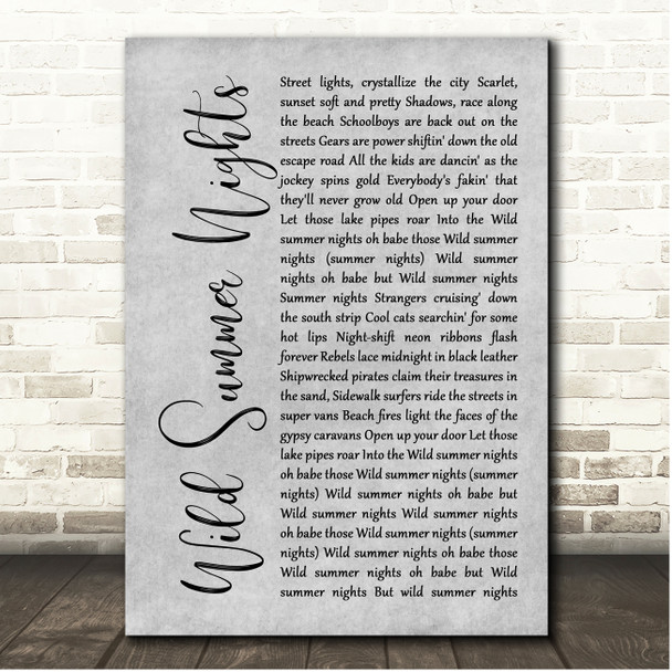 John Cafferty & The Beaver Brown Band Wild Summer Nights Grey Rustic Script Song Lyric Print