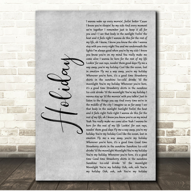 KSI Holiday Grey Rustic Script Song Lyric Print