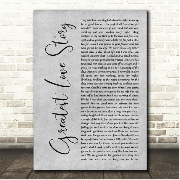 LANCO Greatest Love Story Grey Rustic Script Song Lyric Print
