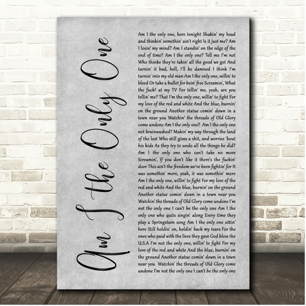 Aaron Lewis Am I the Only One Grey Rustic Script Song Lyric Print