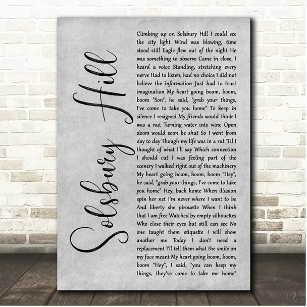 Peter Gabriel Solsbury Hill Grey Rustic Script Song Lyric Print
