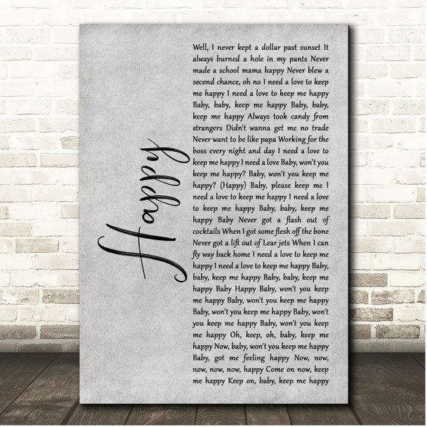 The Rolling Stones Happy Grey Rustic Script Song Lyric Print
