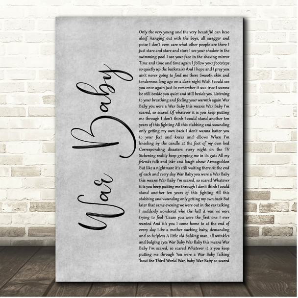 Tom Robinson War Baby Grey Rustic Script Song Lyric Print