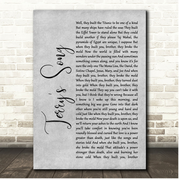 Bruce Springsteen Terry's Song Grey Rustic Script Song Lyric Print